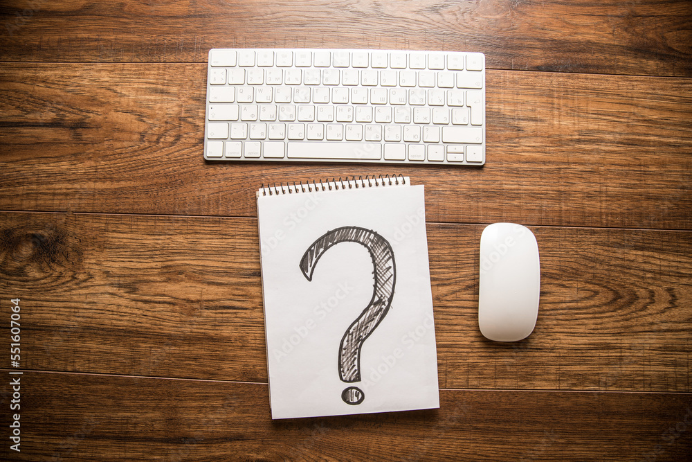 Poster question mark and keyboard with mouse