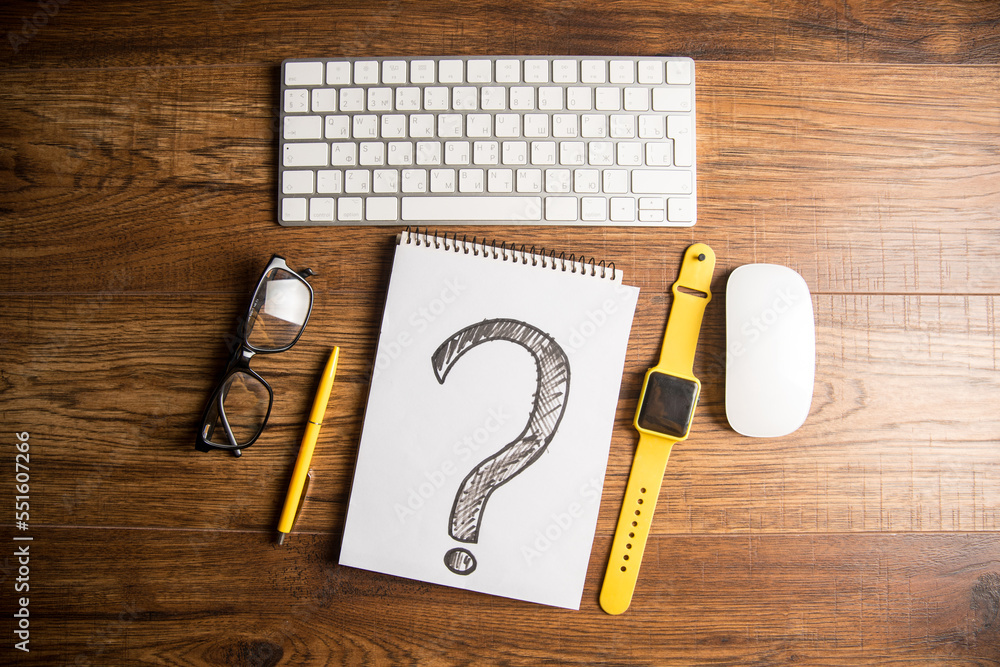 Poster question mark and clock keyboard