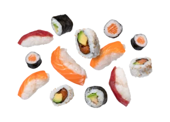 Afwasbaar Fotobehang Sushi bar maki sushi falling