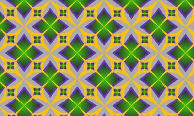 illustration, the background forms a batik image, the colors yellow green gray and purple, batik is typical of Indonesia,