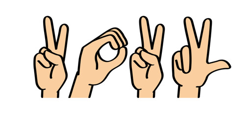 Drawing cartoon deaf sign language, 2023. Deafness cartoon. Gestures hand. Flat vector. For best wishes card or banner, happy new year 2023. Christmas, xmas  time.