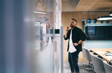 Concentrated businessman working on business strategy in conference room
