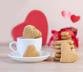 Banner Happy Valentine's Day. Valentine banner. Valentine gift background with heart shaped cookies. Banner. copy space