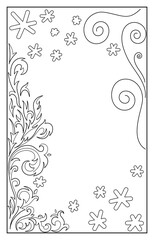 Simple winter contour illustration. Lace frosty pattern, swirl and snowflake wind, vector stylization.
