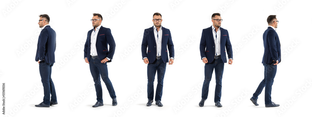 Wall mural business man in full growth, standing on a white background. model man five poses. - Wall murals