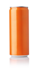 Front view of blank orange aluminum drink can