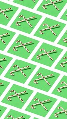 Creative geometric vertical pattern with traditional Christmas candy on green square background. Cool xmas iphone wallpaper.