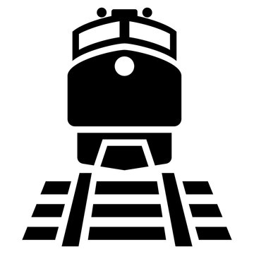 Icono aislado tren. S&iacute;mbolo ferroviario. Vista frontal de locomotora en riel
