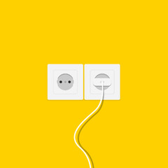 Electrical socket. Socket and charger. Socket, plug, power supply, charger and wire on a yellow background. Vector illustration.