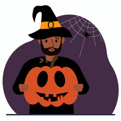 A man in a costume for the celebration of halloween. Poster for Happy Halloween celebration.