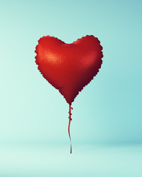 Red Valentine's Day Heart Shaped Balloon Valentine Love Symbol Blue Background 3d illustration render