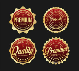 Collection of gold and red badges and labels vector illustration