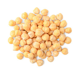 a bunch of chickpeas on a white isolated background, top view