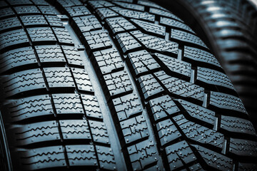 Close up view of the surface profile of modern car tyres