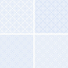 Set of Abstract Blue Seamless Geometric Checked Patterns.