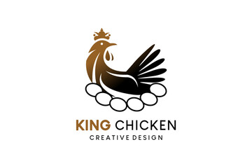 Laying hen king logo design, nested chicken logo with creative concept
