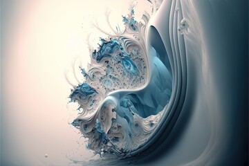 Icy blue fractal, slow motion. Generative AI