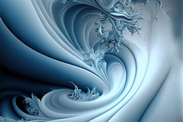 Icy blue wavy silky fractal texture, slow motion. Generative AI