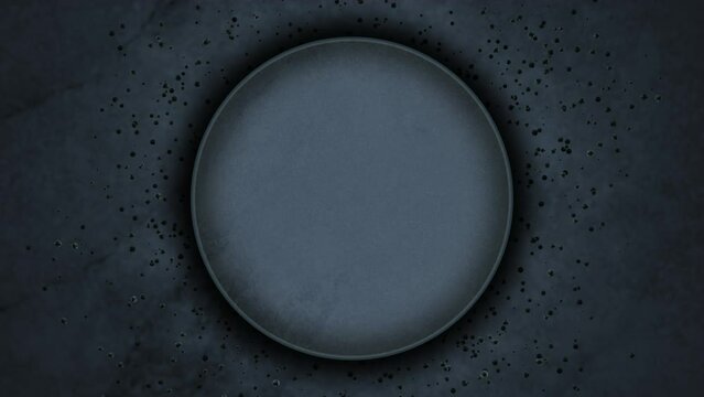 Black circle with grey white small dots abstract shiny background. Seamless looping geometric motion design. Video animation Ultra HD 4K 3840x2160