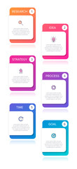 Obraz premium Vertical infographic design with icons and 6 options or steps. Thin line. Infographics business concept. Can be used for info graphics, flow charts, presentations, mobile web sites, printed materials.