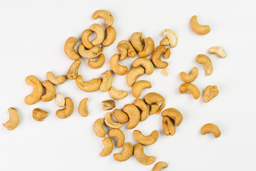 Cashew nuts from Brazil isolated on white background. Selective focus. Brazilian food 