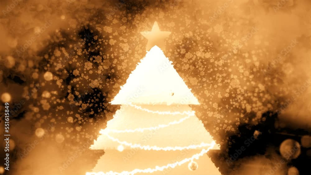 Poster blue and orange background with an elegant christmas tree. motion. a small colored spruce tree with 