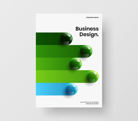 Trendy realistic spheres presentation template. Vivid magazine cover vector design concept.