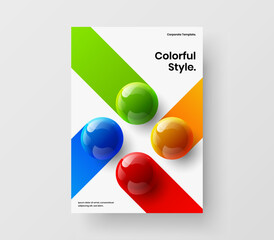 Geometric 3D spheres magazine cover template. Colorful front page design vector illustration.