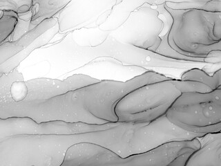 Grey Watercolor Background. Alcohol Ink. Bleached Water Colour Artwork. Metal Abstract Oil Paint. Black Suminagashi. Coloring Diffuse Water. Ink Spread.