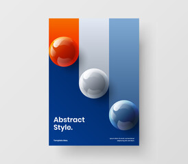 Bright company brochure vector design illustration. Modern realistic spheres postcard concept.