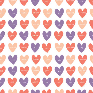 Fototapeta Valentine's day pattern with colored hearts with inscriptions