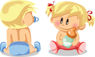 Set with cute little baby in different situations. Playing, sleeping, sitting, lying, crawling baby. Happy smiling newborn boy or girl.