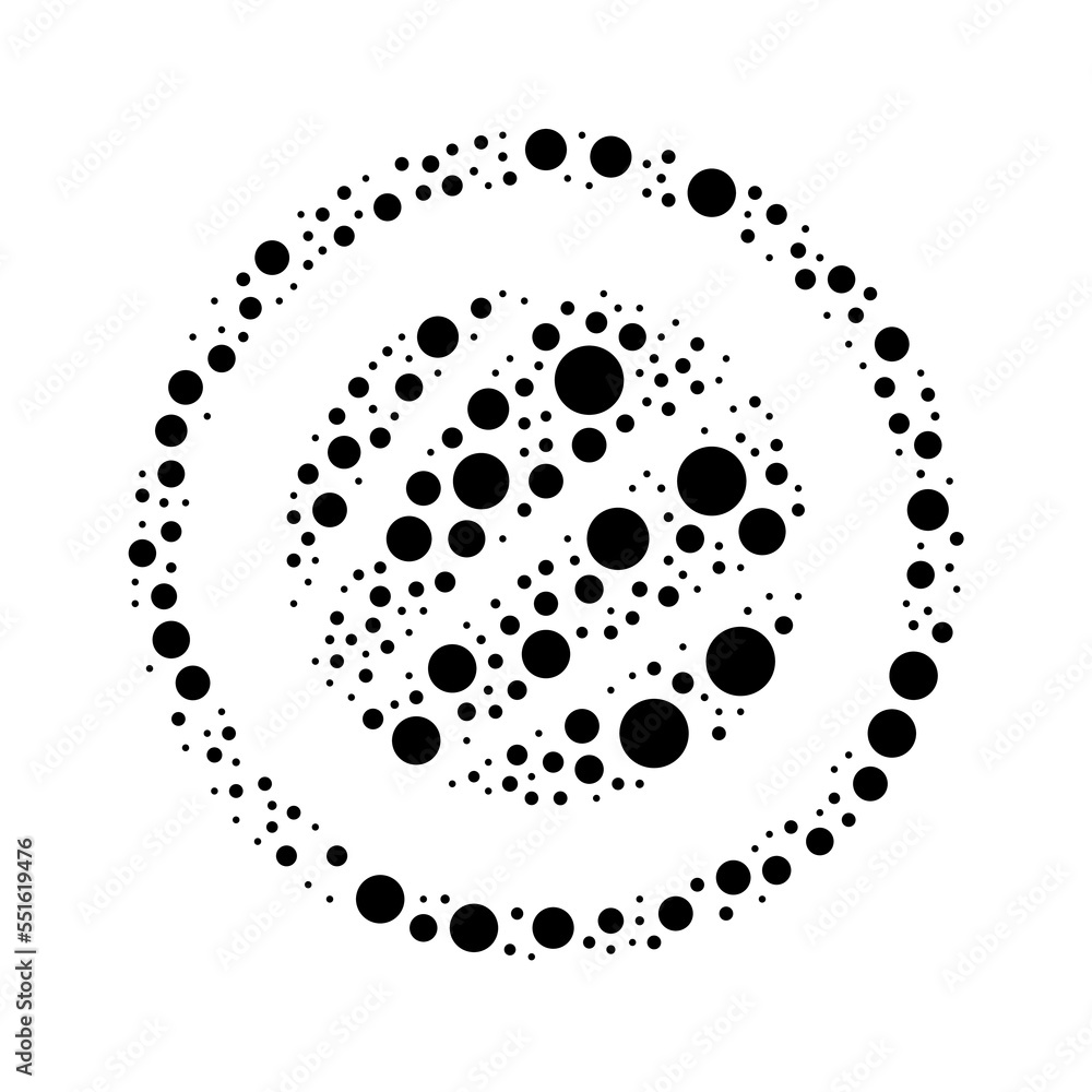 Aufkleber a large sushi roll symbol in the center made in pointillism style. the center symbol is filled with 