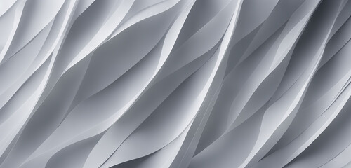 Wave of flowing ribbons, layers of paper and silky texture, Graphic element background, neutral grey. Backdrop for wallpaper, website banners, print materials, presentations, videos. Generative AI