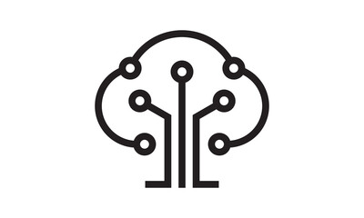 technology tree and cloud logo design inspiration connection lines icon vector.