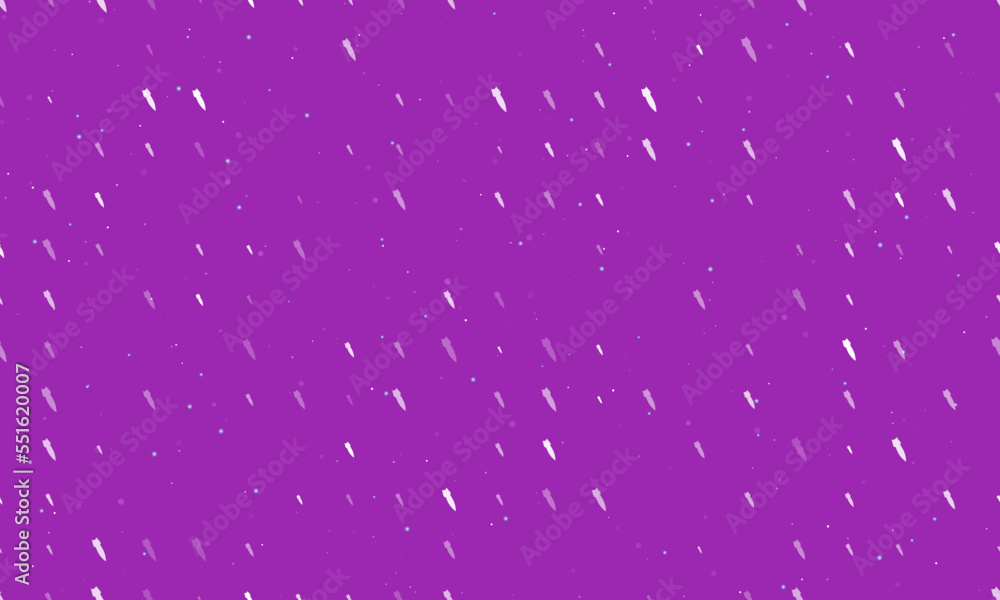 Poster seamless background pattern of evenly spaced white falling rocket symbols of different sizes and opa
