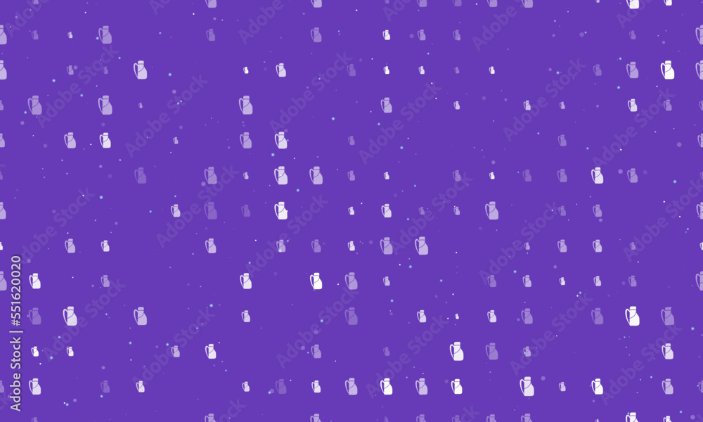 Poster seamless background pattern of evenly spaced white travel backpack symbols of different sizes and op
