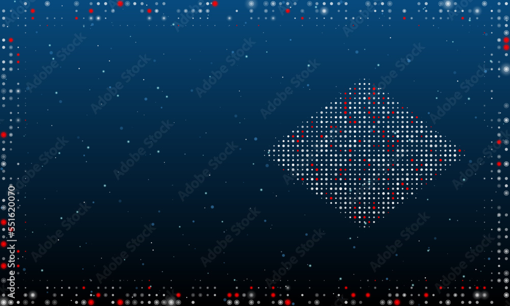 Poster on the right is the rhombus symbol filled with white dots. pointillism style. abstract futuristic fr
