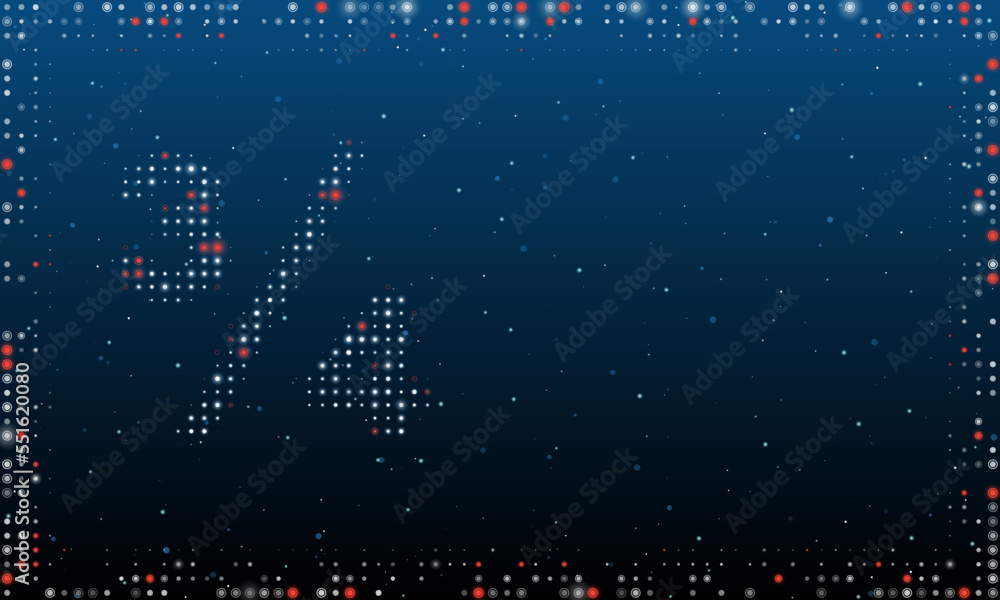 Poster on the left is the three quarters symbol filled with white dots. pointillism style. abstract futuris