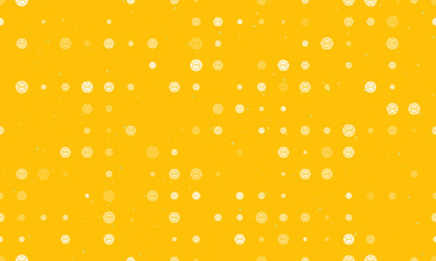 Seamless background pattern of evenly spaced white poker chip symbols of different sizes and opacity. Vector illustration on amber background with stars