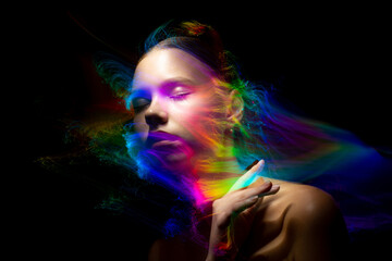 lightpainting portrait, new art direction, long exposure photo without photoshop, light drawing at long exposure	