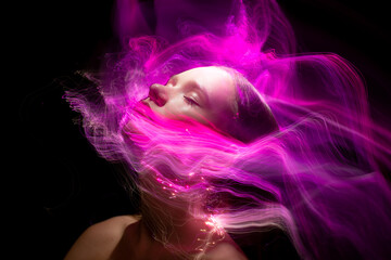 lightpainting portrait, new art direction, long exposure photo without photoshop, light drawing at long exposure	