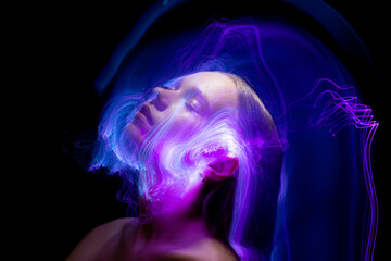 lightpainting portrait, new art direction, long exposure photo without photoshop, light drawing at long exposure	