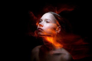 lightpainting portrait, new art direction, long exposure photo without photoshop, light drawing at long exposure	