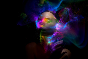 lightpainting portrait, new art direction, long exposure photo without photoshop, light drawing at long exposure	