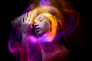 lightpainting portrait, new art direction, long exposure photo without photoshop, light drawing at long exposure	