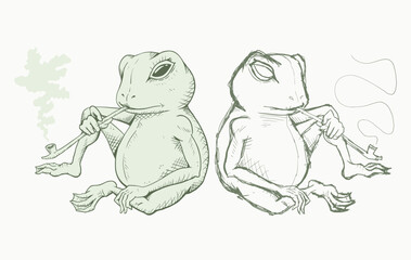 Funny frog smoking