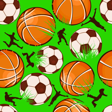 Seamless pattern sports balls football players. Vector illustration © Мария Неноглядова
