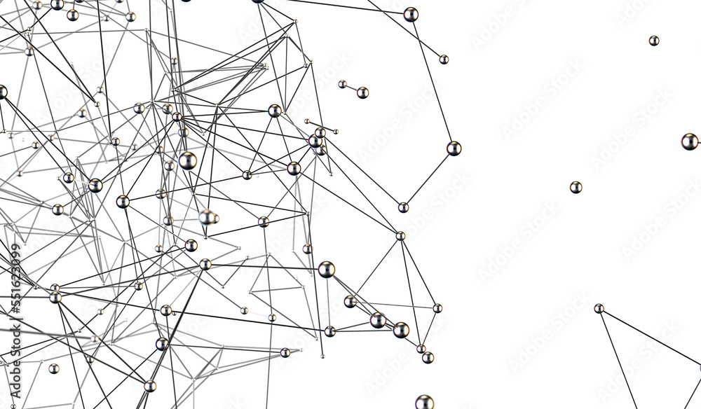 Poster Abstract connected dots and lines. Concept of AI technology, Motion of digital data flow.