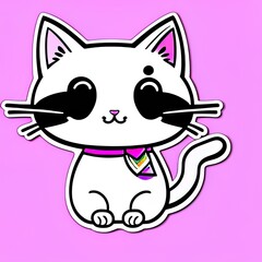 Die-cut sticker, Cute kawaii cat sticker, white background, illustration minimalism, vector, pastel colors